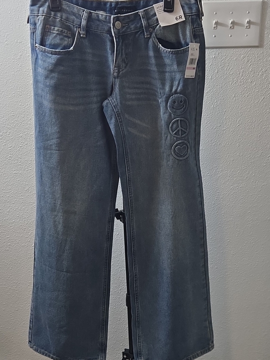 Aeropostale Denim - Aeropostale Blue Wide-Leg Jeans with Embroidered Smiley, Peace & Heart